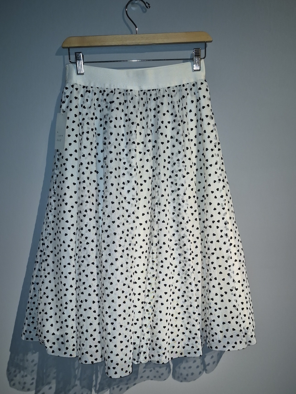 a new day White Midi Skirt with Black Heart Print
